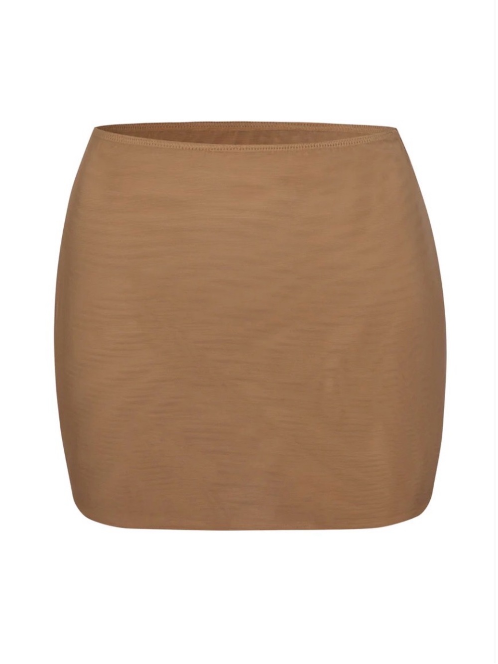 Oh Polly Soft Mesh Low-Rise Micro Mini Slip Skirt in Almond